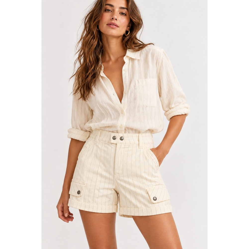 Democracy Absolution Skyrise Cargo Shorts White Pinstripe Luxe Touch Size 10 NWT